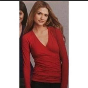 CAbi Cranberry Faux Wrap Long-Sleeve Top #576 Sz S